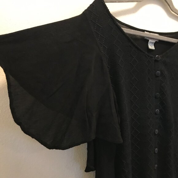 Just Cruising Women's Black Flutter Sleeve Boho Button-up Blouse One Size Beachy - Picture 4 of 8